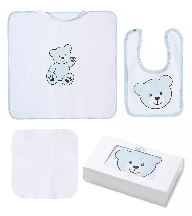 Decke mit Schlaufe, Lätzchen und Spucktuch für Jungen