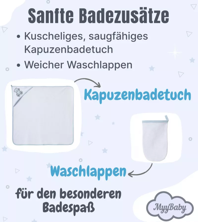Kapuzenbadetuch und Waschhandschuh für Jungen