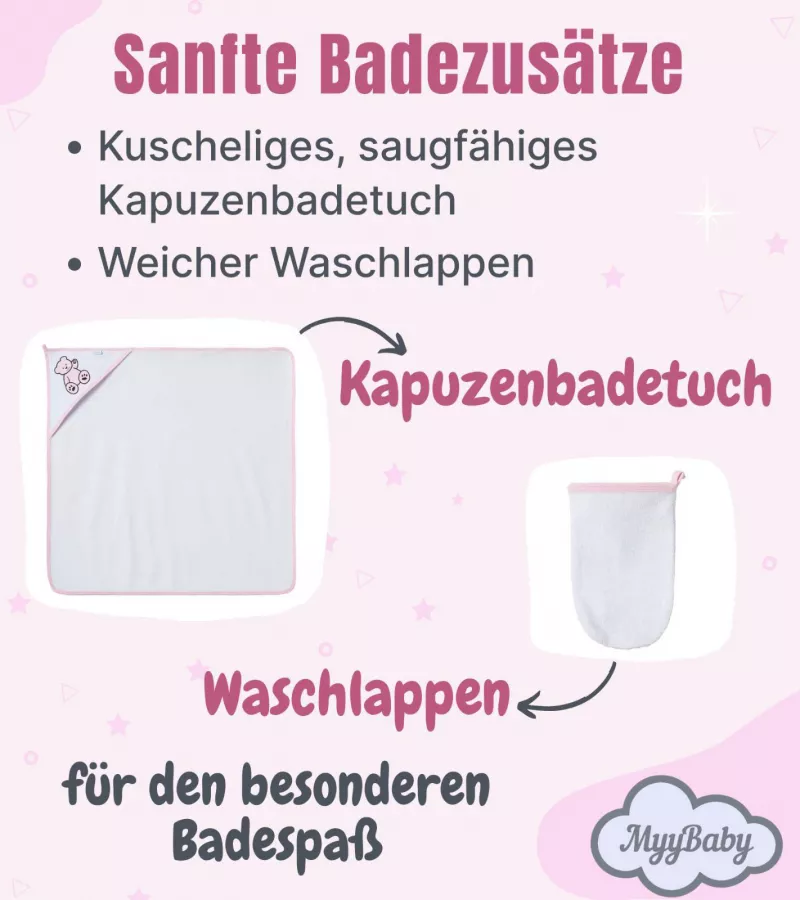 Kapuzenbadetuch und Waschhandschuh für Mädchen